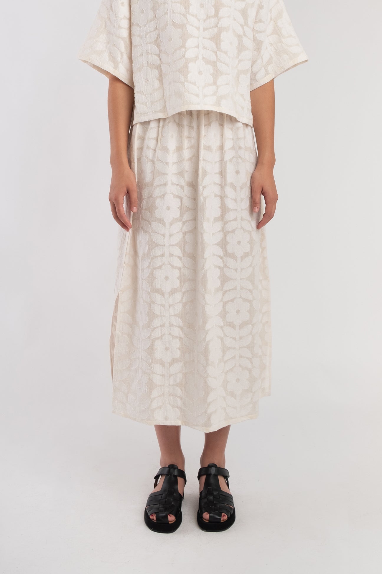 Cream Floral Jacquard Skirt